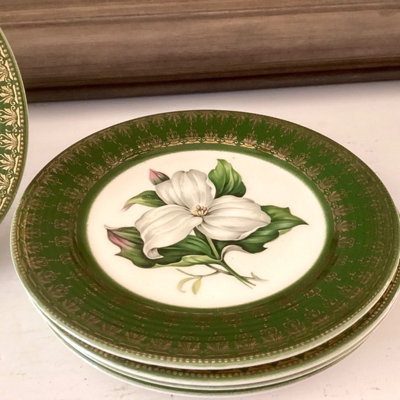 6 bread plates American Limoges L'Triomphe Trillium Forest Green Dinnerware 22K - Picture 5 of 10